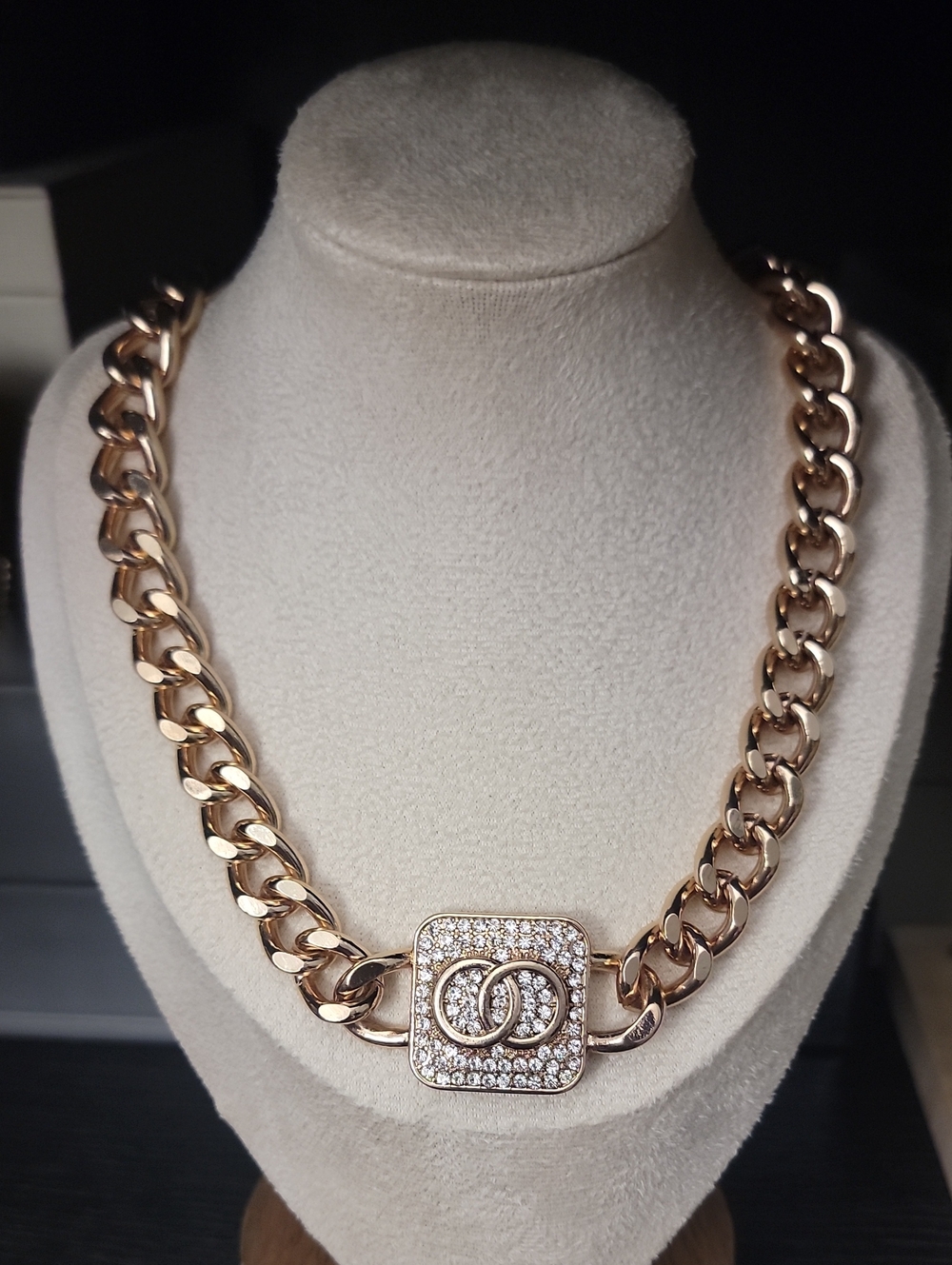 Rose Gold Crystal Link Statement Necklace